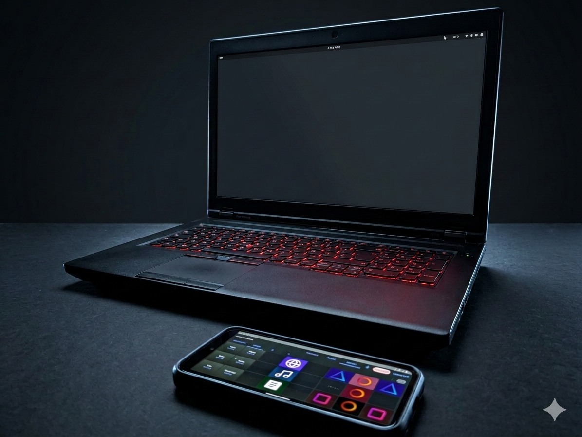 ExoDeck App on a smartphone next to a keyboard